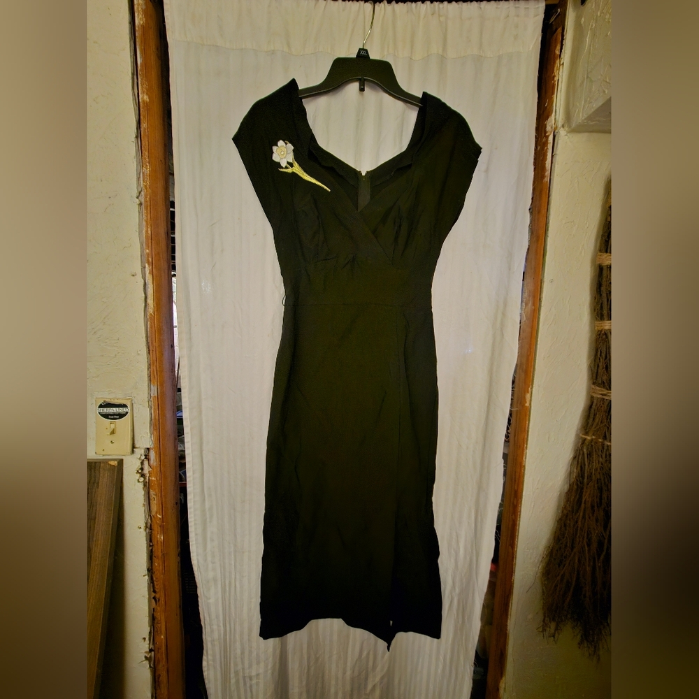 Stop Staring Black Rockabilly Dress with Floral Accent